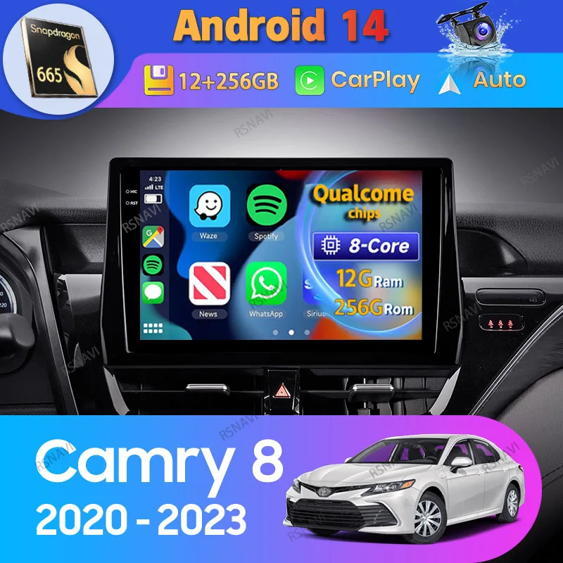 Android 14 CarPlay Auto pre Toyota Camry 8 xv70 2020 2021 - 2023 Car GPS Video Stereo 2 Din Player Multimedia hlava jednotka BT
