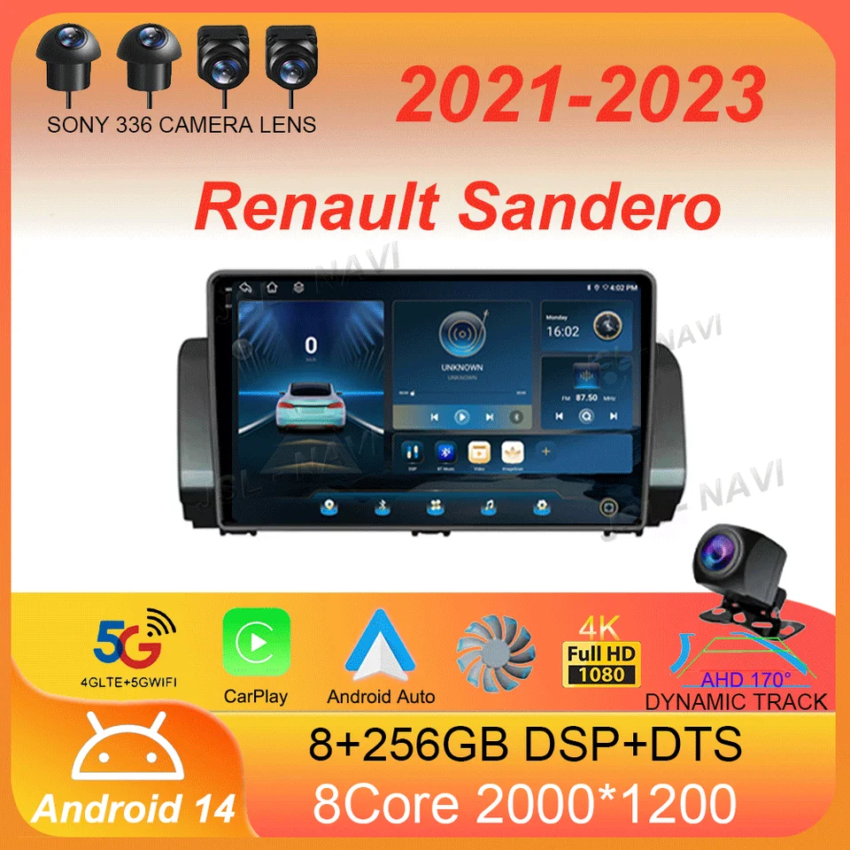 Android 14 CarPlay Auto WiFi+4G pre Renault Sandero 2021-2023 Radio Multimedia GPS Video Player Stereo 2Din Head Unik Audio