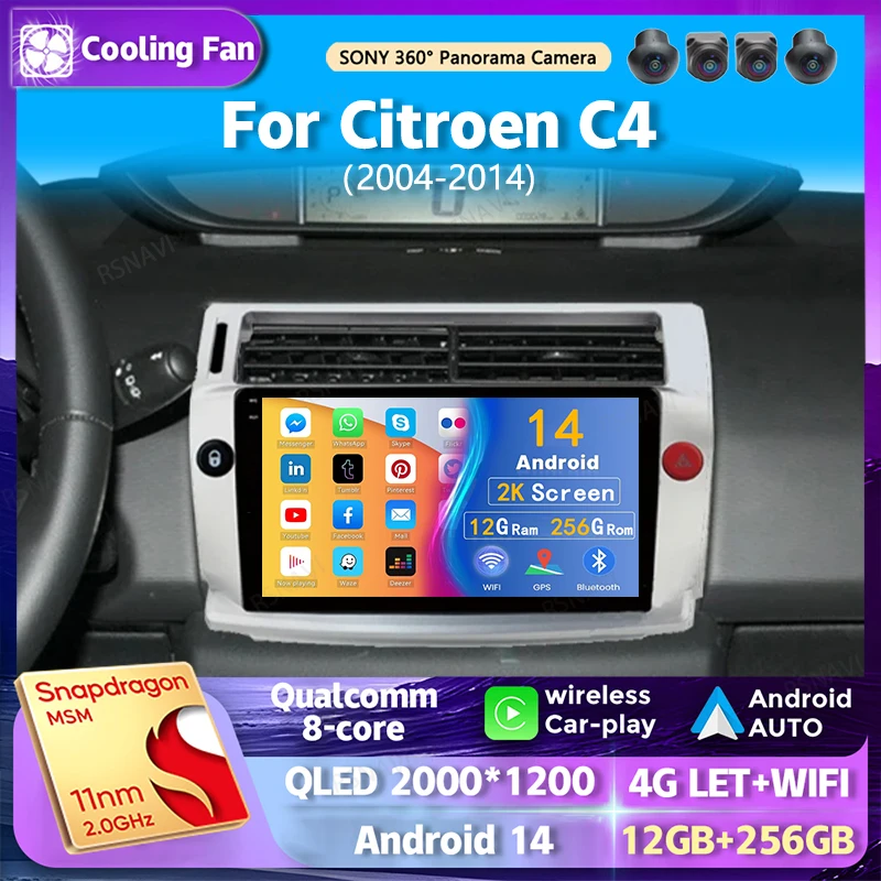 Android 14 CarPlay Car Radio pre Citroen C4 C -Triomphe Quatre 2004 2005 2006 2007 - 2014 Navigácia GPS Multimedia Player Stereo