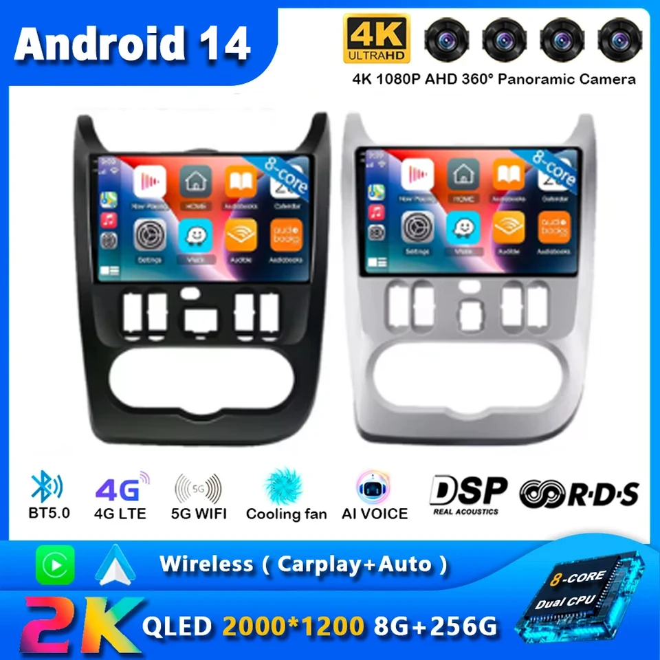 Android 14 CarPlay Car Radio pre Renault Logan 1 Sandero 2009 - 2015 Navigation GPS multimediálny hráč stereo bt dsp wifi+4G Auto