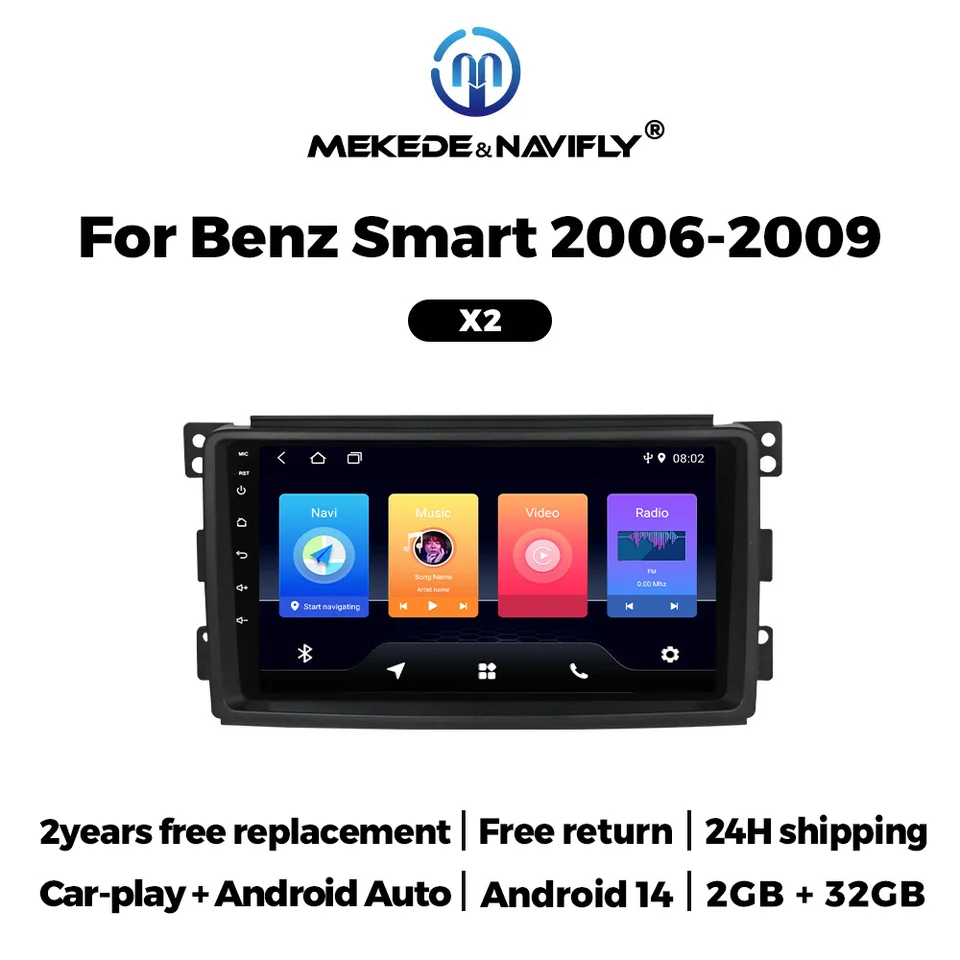 Android 14 In-CAR Smart System Multimedia Player 9-palcový pre Mercedes Benz Smart Fortwo 451 453 2006-2009 WiFi FM Radio WiFi WiFi