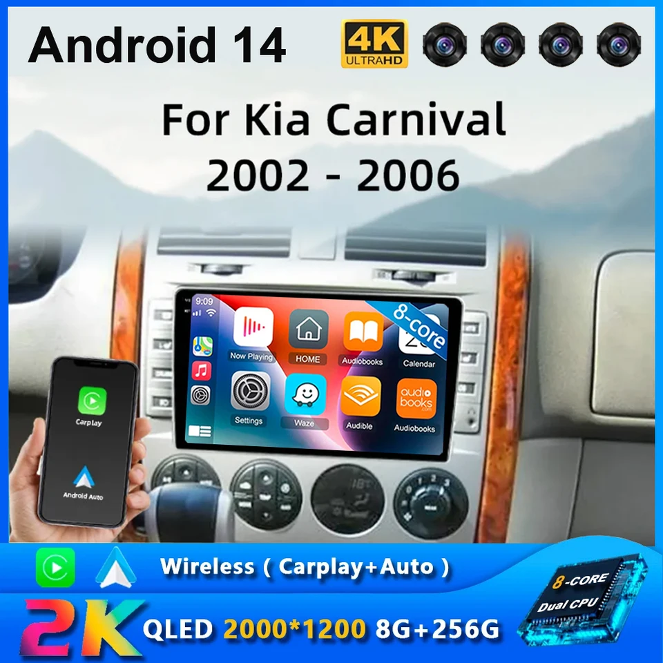 Android 14 Multimédiá automobilu pre Kia Carnival Up GQ 2002 - 2006 Rádio Video DSP Player CarPlay Navigation GPS Stereo