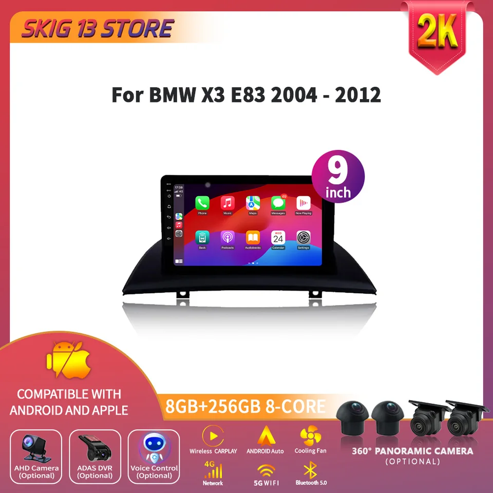 Android 14 pre BMW X3 E83 2003-2010 Automatické bezdrôtové bezdrôtové vozidlá CarPlay Stereo Car Radio Multimedia navigačné GPS 4G Bluetooth 2 DIN SCREE