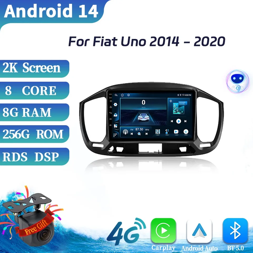Android 14 pre Fiat UNO 2014-2020 Automobilie Radio Automotivo GPS multimediálny stereofónny hráč BT CarPlay Head Unit Bluetooth Screen Screen