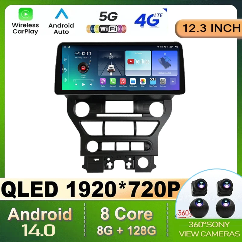 Android 14 pre Ford Mustang 2015 2016 2017 2018 2019 2020 CAR Radio Multimedia Video Player Stereo Carplay GPS navigácia
