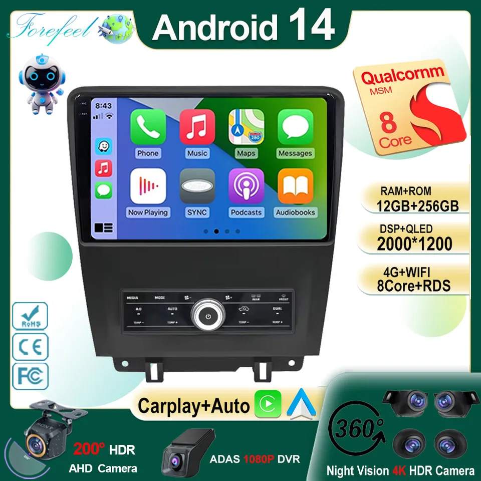 Android 14 pre Ford Mustang V. S -197 2009 2010 2012 2012 - 2014 Radio Stereo Screen Multimedia CarPlay Car Player GPS navigáciu