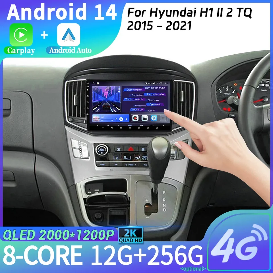 Android 14 pre Hyundai H1 II 2 TQ 2015-2021 Automobilové rádio Multimediálne navigačné bezdrôtové bezdrôtové dotykové navigačné obrazovky CarPlay