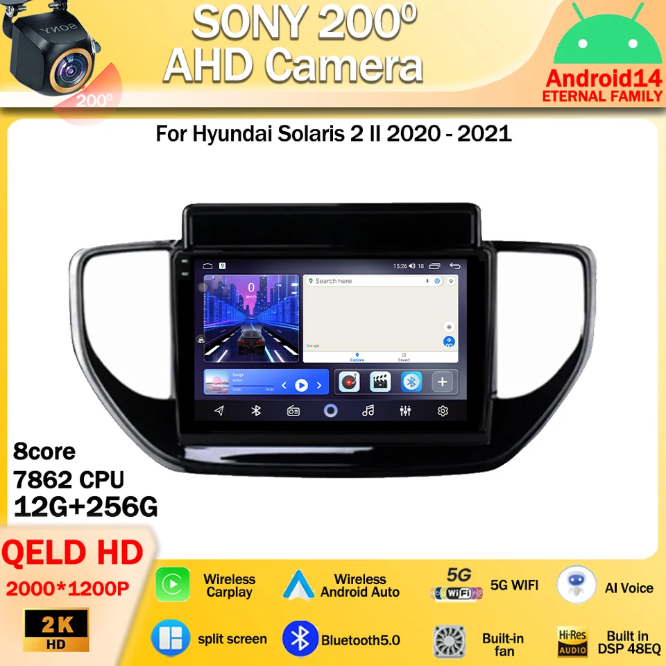 Android 14 pre Hyundai Solaris Accent 2 II 2020 - 2021 Multimediálny automobil Auto rádio navigačné GPS stereofónny carplay 4G