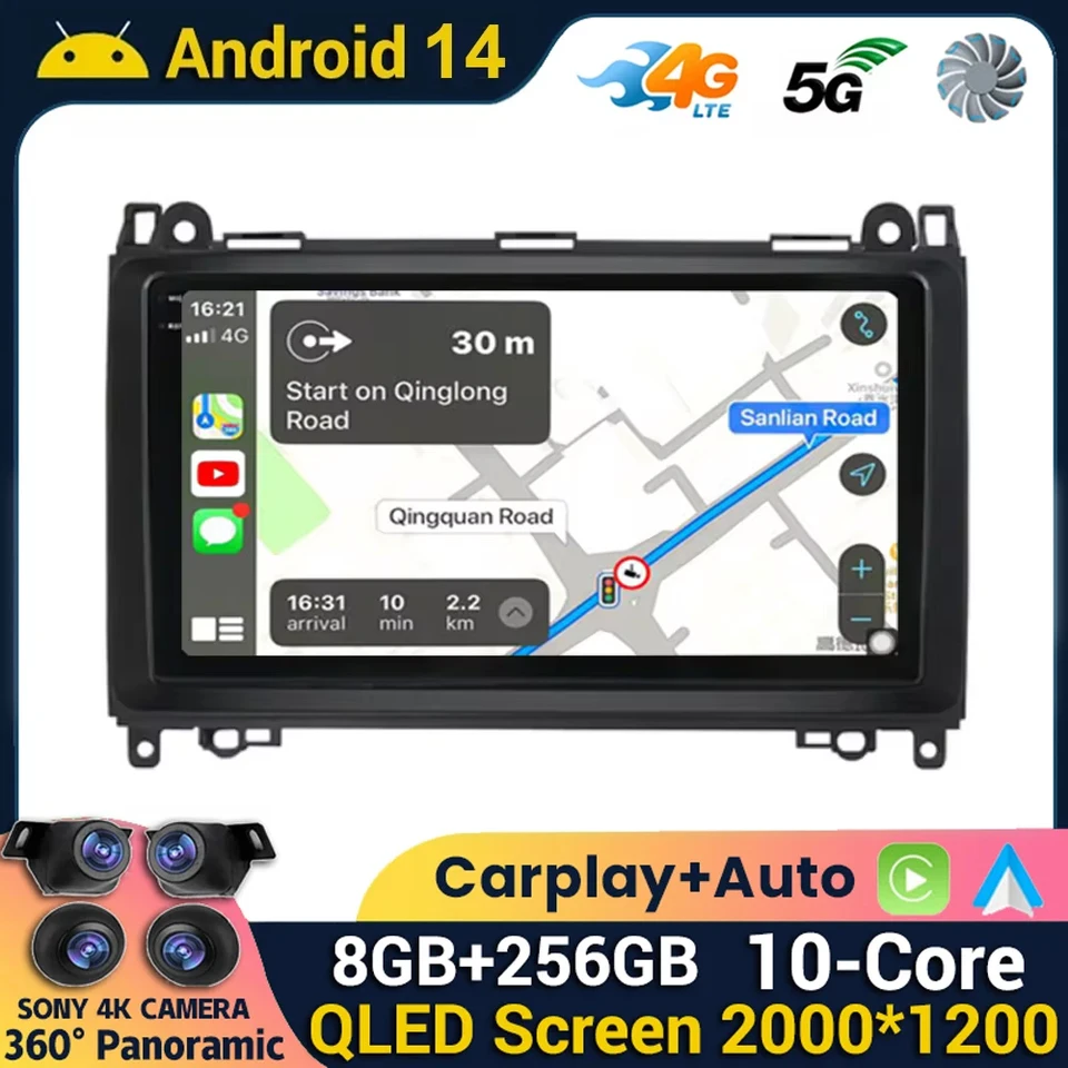 Android 14 pre Mercedes Benz B200 Sprinter W906 W639 AB Class W169 W245 Viano Vito Car Radio Multimedia Video Player GPS CarPlay