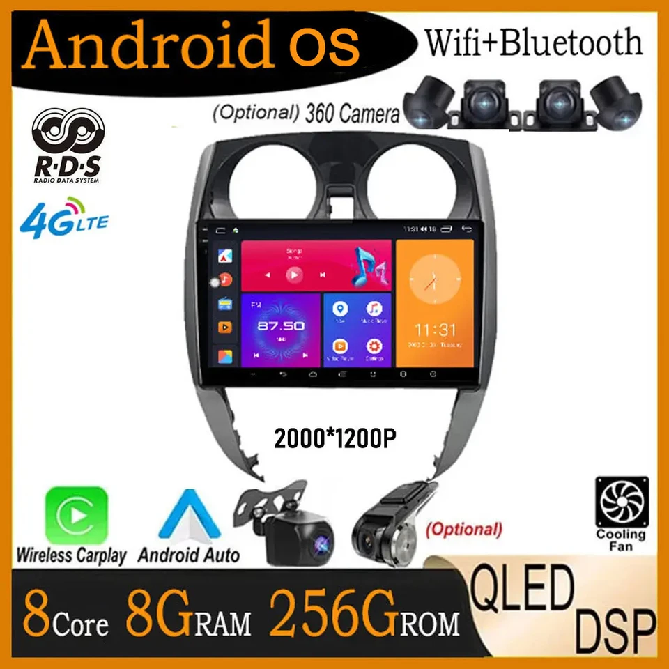 Android 14 pre Nissan Note 2 E12 2012 - 2021 Automobilie Stereo Multimedia Video Player Navigation GPS GPS Wireless CarPlay