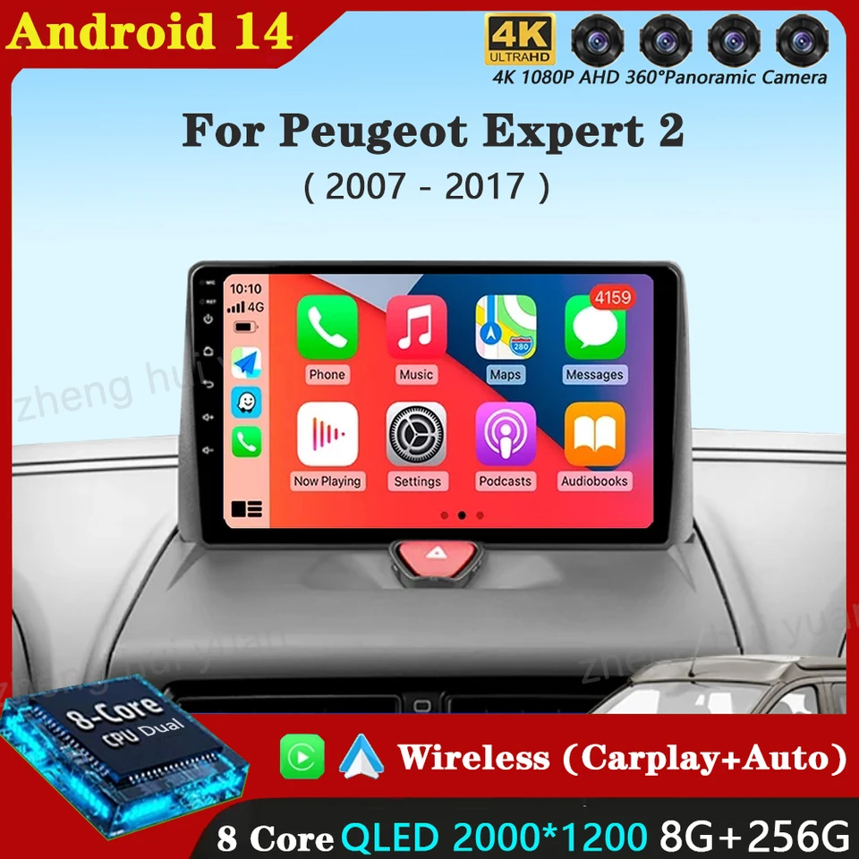 Android 14 pre Peugeot Expert 2 G9 2007 - 2017 Car Radio Stereo GPS navigačné multimediálne video prehrávač QLED obrazovky č. 2DIN DVD