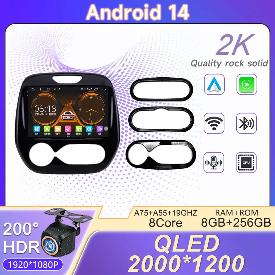 Android 14 pre Renault Captur Clio 2011 - 2016 Carplay CarPlay GPS navigačné stereofónne obrazovky Bluetooth 5G WiFi Video No 2Din