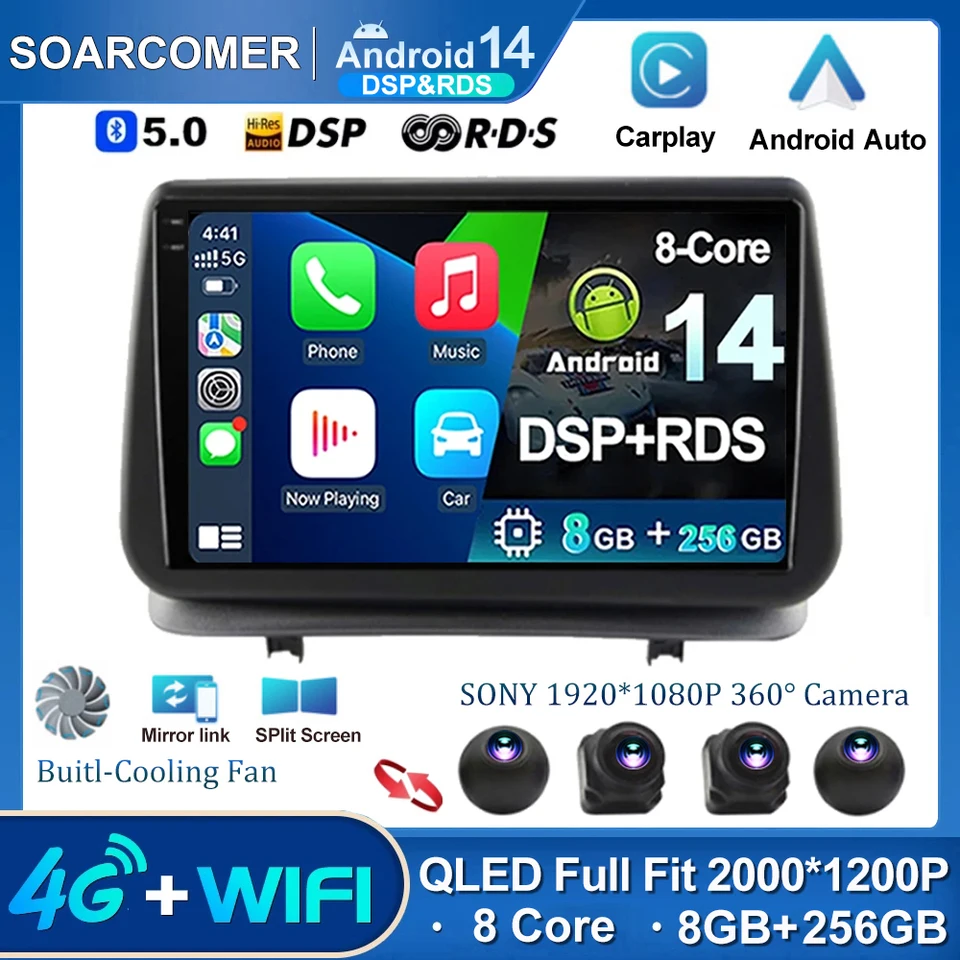 Android 14 pre Renault Clio 3 2005-2014 4G Wifi Car Radio navigačné GPS fotoaparát Android Auto Carplay Stereo DVD Player DVD