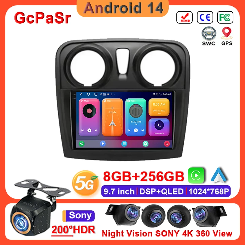 Android 14 pre Renault Logan 2 Sandero 2 2014 -2019 Multimediálny automobilový hráč GPS navigácia č. 2Din DVD 5G WiFi BT Head Unit
