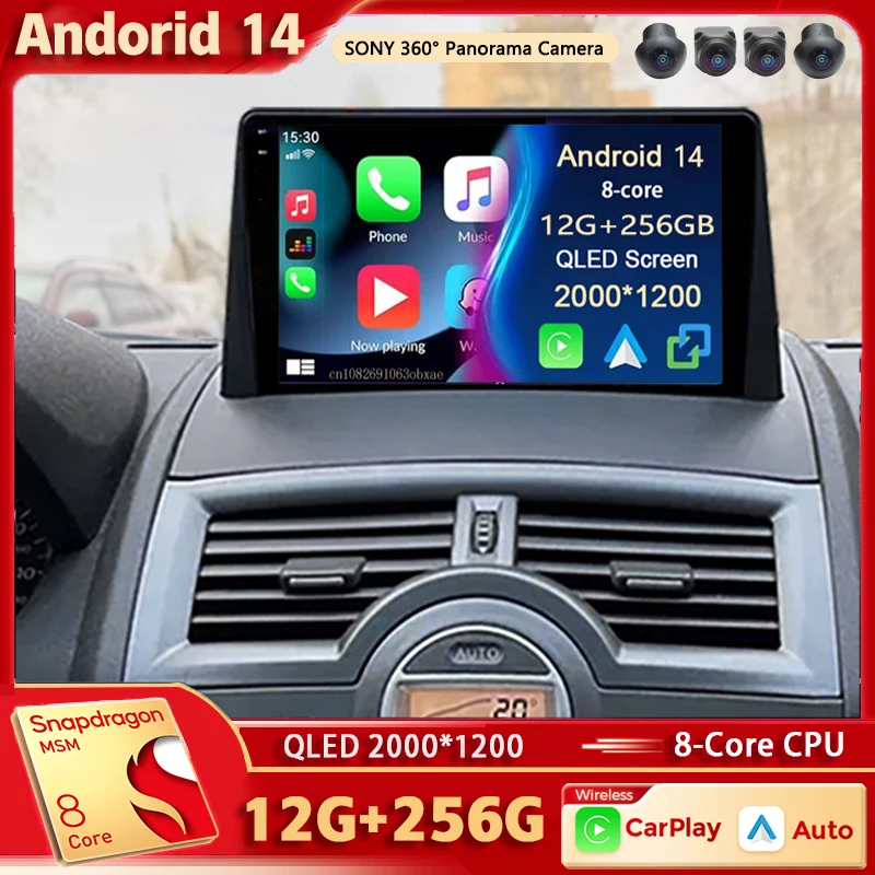 Android 14 pre Renault Megane 2 2002-2009 2K QLED Android Car Radio Multimedia Video Player GPS Stereo CarPlay 4G Navigationv BT