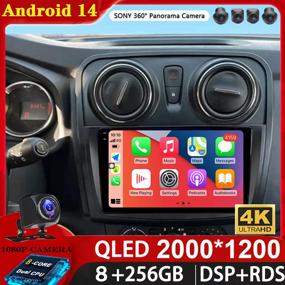 Android 14 pre Renault Sandero Logan 2 2012-2019 2K QLED Android Car Radio Multimedia Video Player GPS CarPlay Auto BT 4G Stereo