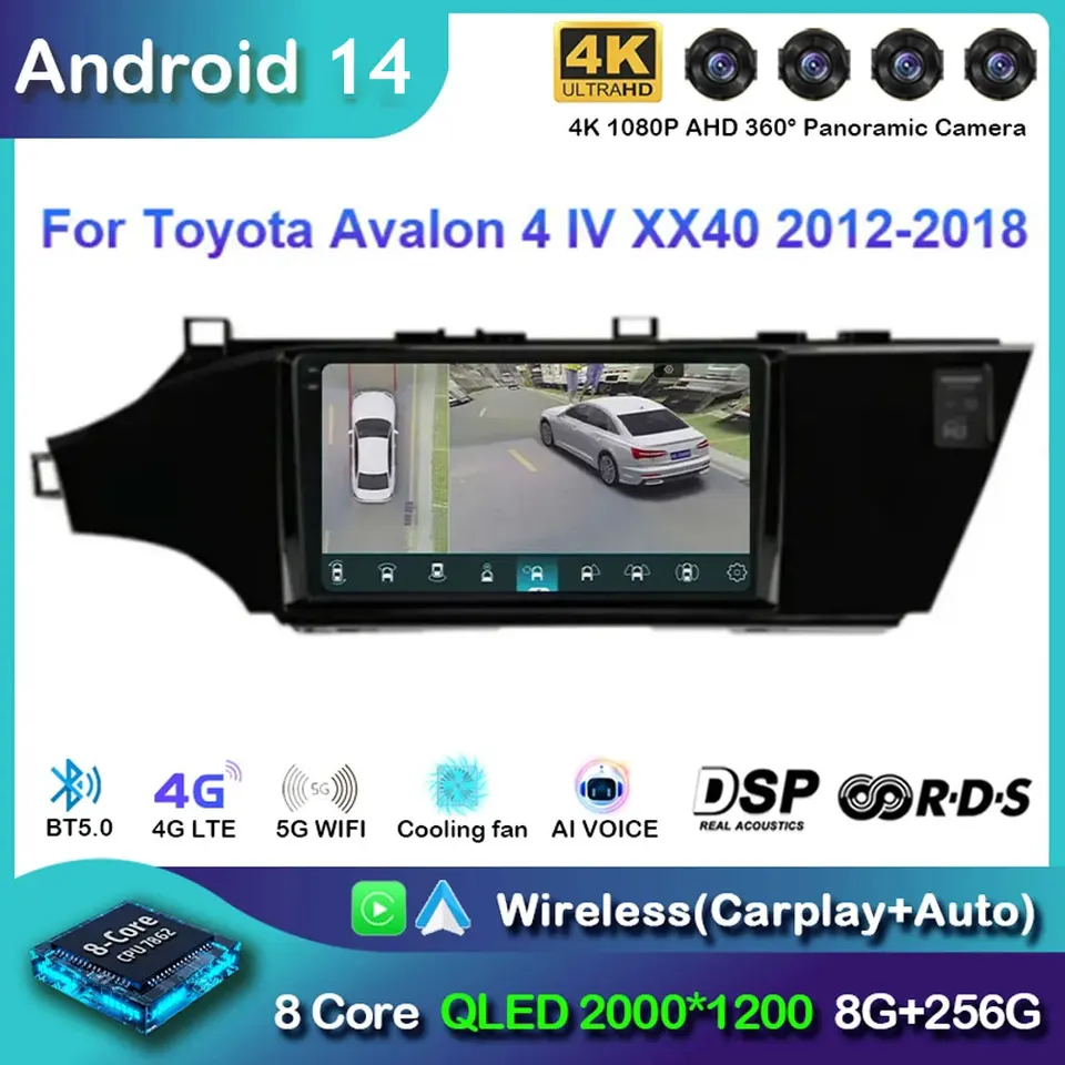 Android 14 pre Toyota Avalon 4 IV XX40 2012-2018 Automobilie auto CarPlay Screen Radio Automotivo Bluetooth Stereo Multimedia Player GPS