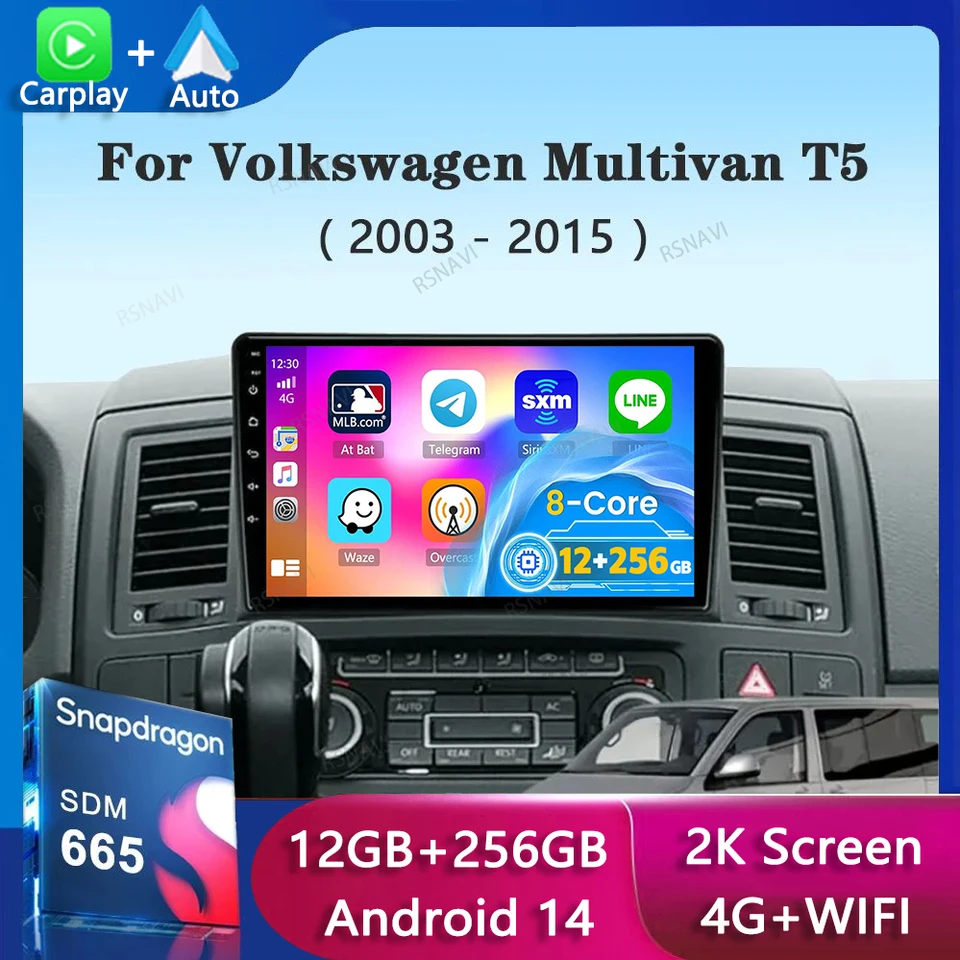 Android 14 pre Volkswagen Multivan T5 2003 2004 -2015 Automobilie Rádio navigačné multimediálne hráč stereofónny GPS WiFi+4G DSP CarPlay+Auto