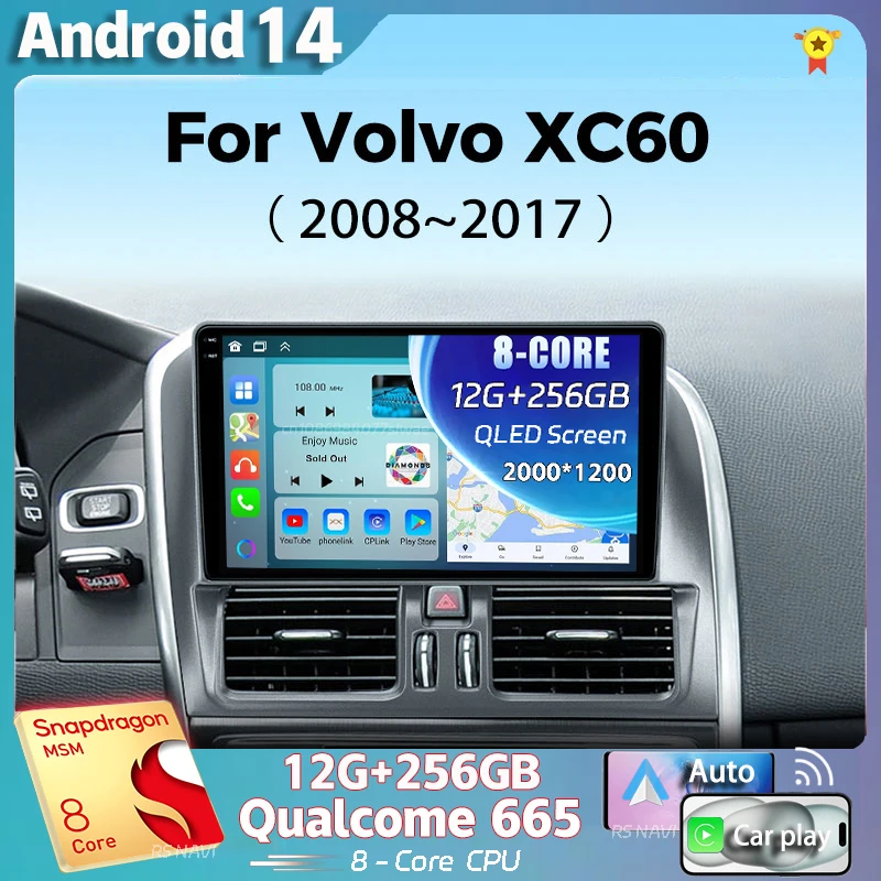 Android 14 pre Volvo XC60 2007 2010 2013 2014 2017 2K QLED Stereo Car Radio Multimedia Video Player GPS 4G CarPlay