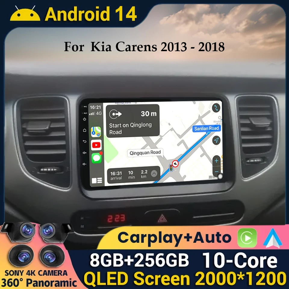 Android 14 WiFi+4G Auto CarPlay pre Kia Carens 2013 2014 2015 2016 2017 2018 2018 CAR Radio Multimedia Player Navigation GPS Stereo