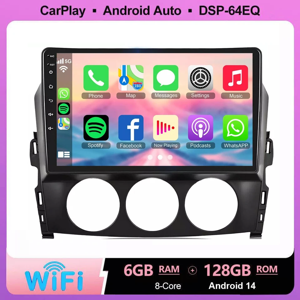 Android 14 Wireless CarPlay Multimedia Player pre Mazda MX-5 MX5 MX 5 NC 2005-2015 AUTO GPS Navigation WiFi Car Radio Stereo