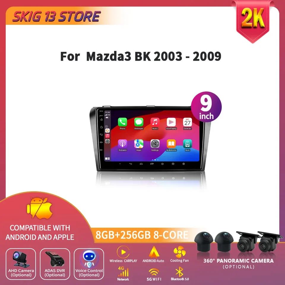 Android 14 Wireless pre Mazda 3 I pre Mazda 3 BK 2003-2009 GPS WiFi Car Radio Multimedia Navigation 2 Din Head Unit Screen Screen