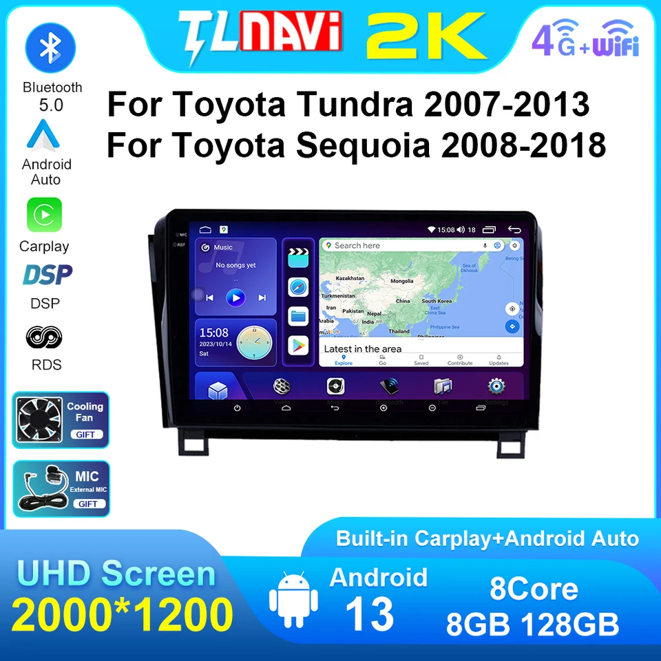 Android Auto Car Radio GPS navigácia pre Toyota Tundra 2007 - 2013 Sequoia 2008 2009 2010 - 2018 multimediálny hráč CarPlay