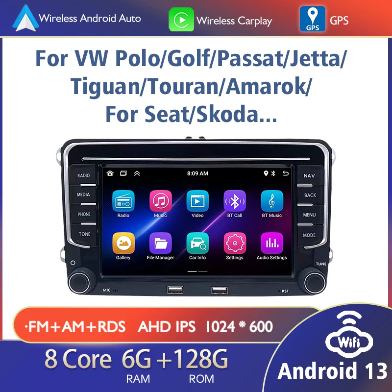 Android Auto Car Radio Multimedia hráči bezdrôtového CarPlay GPS Navigation Bluetooth5.0 Audio pre VW Volkswagen Golf 5 6 Polo 6R