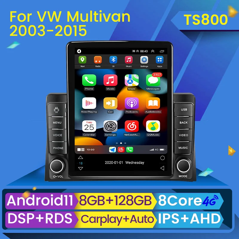 Android Auto Car Radio Multimedia Video Player pre VW Volkswagen Multivan T5 2003 - 2015 Tesla Style Navigation GPS 2DIN Audio Audio