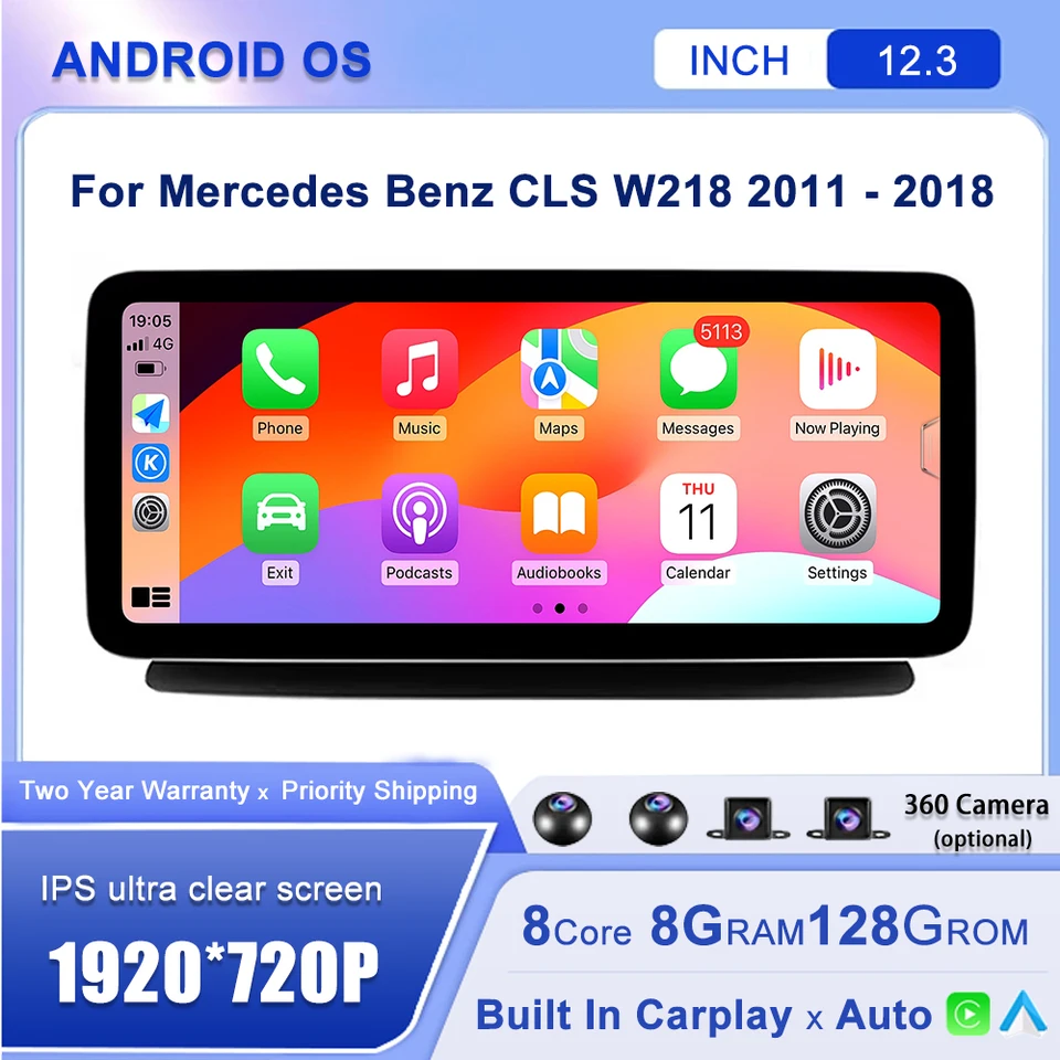 Android Auto CarPlay 12,3 palca pre Mercedes Benz Cls W218 2011 - 2018 Player automobilov Multimedia Original GPS navigačné stereofónne RDS