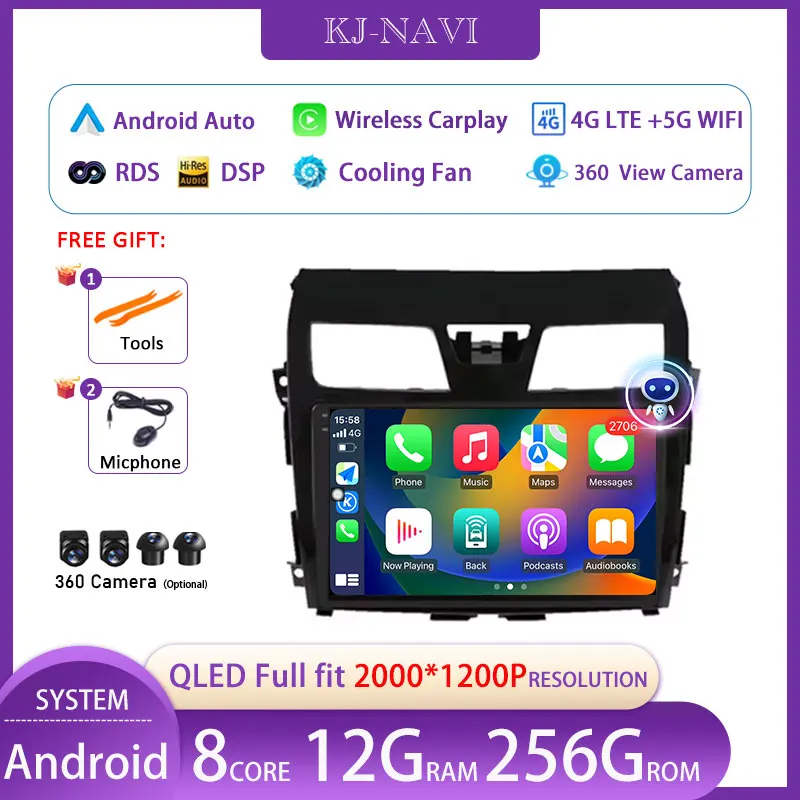 Android Auto pre Nissan Teana Altima J33 2013 2014 2015 QLED Car Radio Multimedia Video Player Navigation GPS CarPlay WiFi+4G