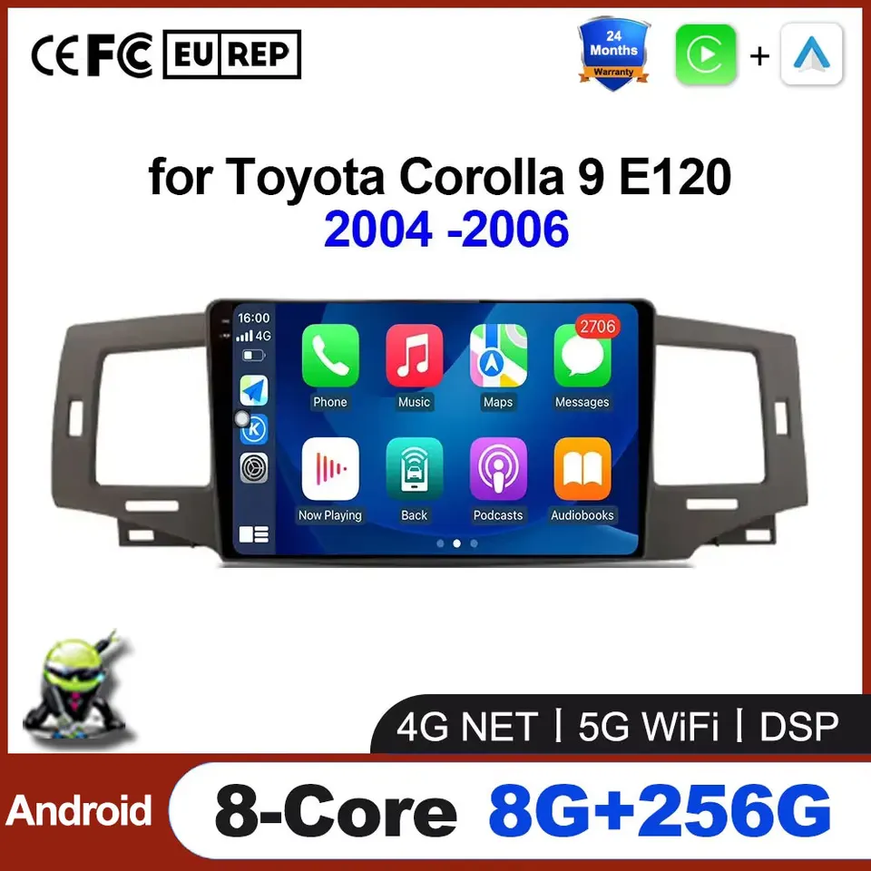 Android Auto pre Toyota Corolla 9 E120 2004 - 2006 Rádio pre multimediálny hráč GPS GPS navigačné stereofónne nástroje Ventilátor NO 2 DIN DVD