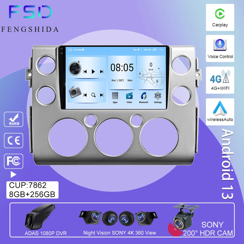 Android Auto pre Toyota FJ Cruiser 2006-2020 CAR Radio Multimedia Player Navigation GPS Stereo QLED HDR 5G WIFI BT NO 2DIN DVD