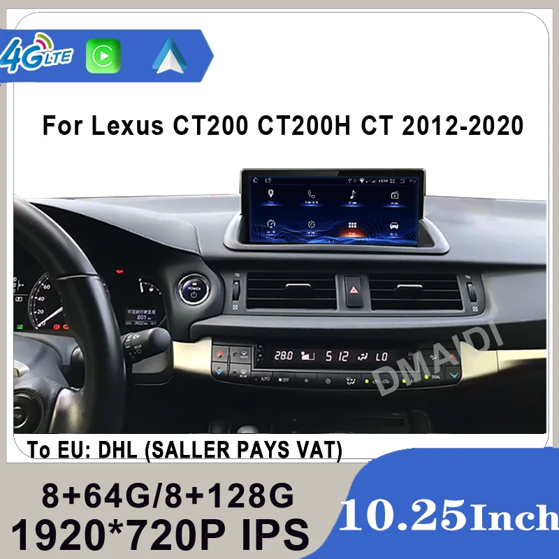 Android Auto Radio pre Lexus CT CT200 CT200H 2012-2020 10,25 palca 8+128g Car GPS navigáciu multimediálnych hráčov CarPlay