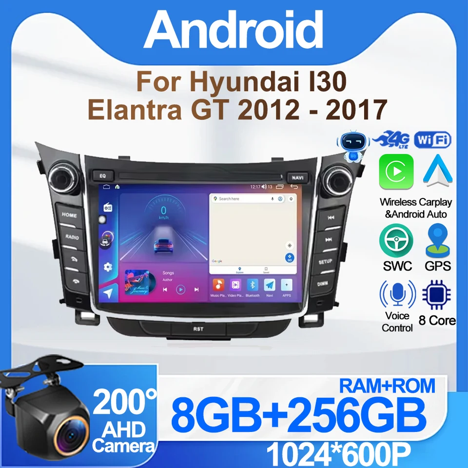 Android Car Stereo pre Hyundai i30 Elantra GT 2012 - 2017 Radio Video Audio Player GPS GPS Wireless CarPlay Android Auto Head Unit