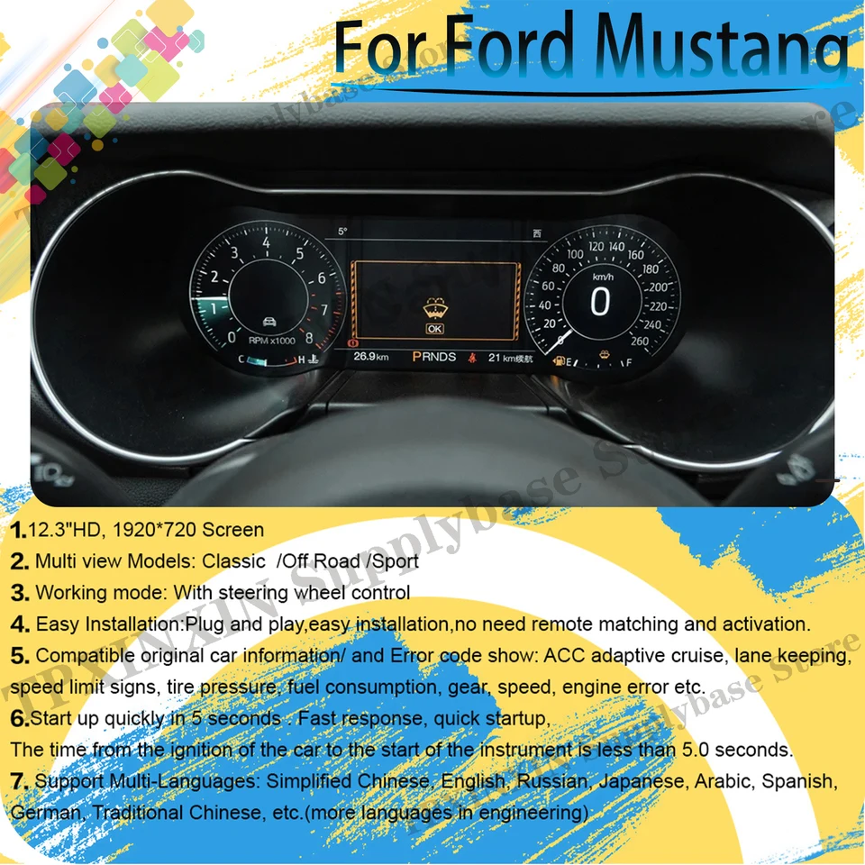 Android Digital Performance Display Dishboard Speed ​​Table CAR Virtual pre Ford Mustang 2015 2016 2017 2018 2019 2020 2020-2023
