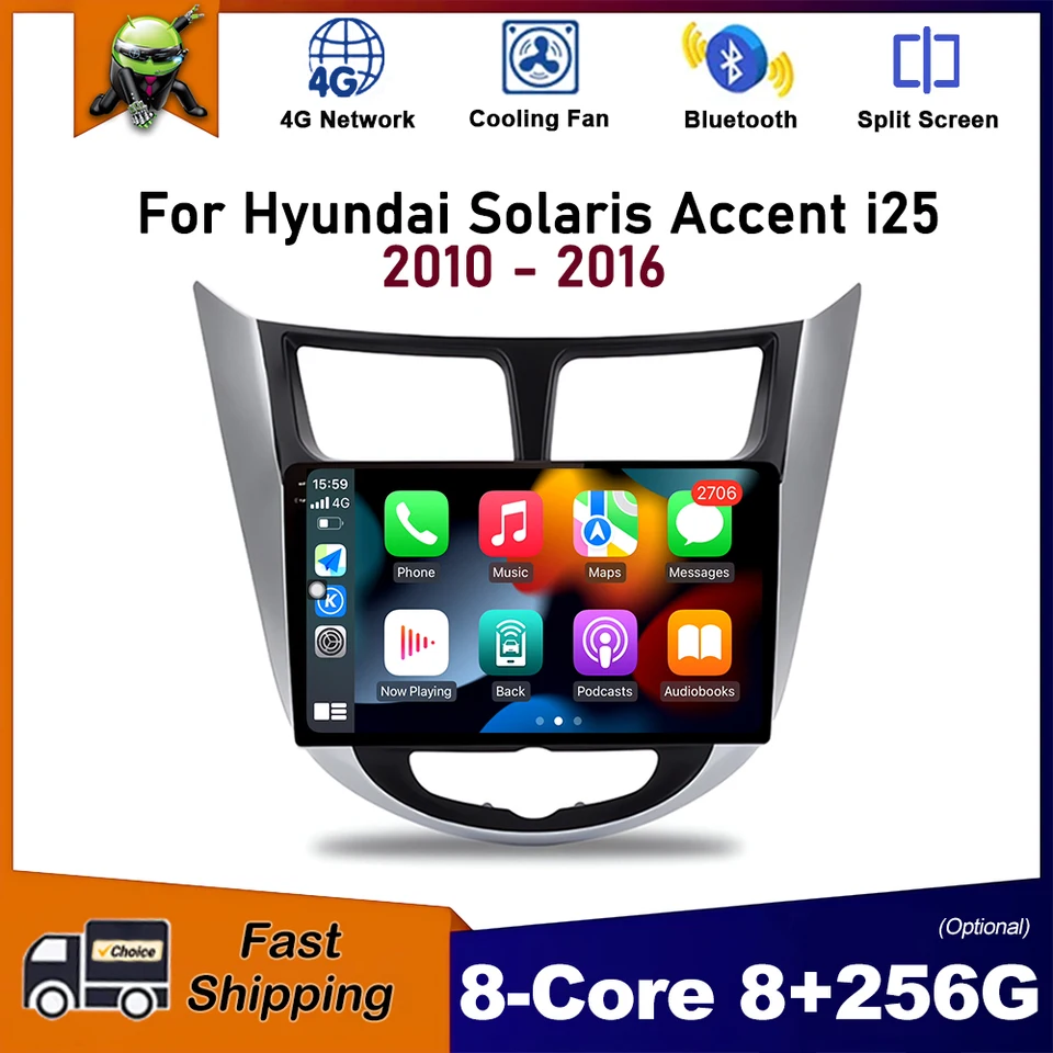 Android OS Car Radio pre Hyundai Solaris Accent I25 2010 - 2016 Multimedia stereofónny hráč GPS Navigation Carplay WiFi DSP