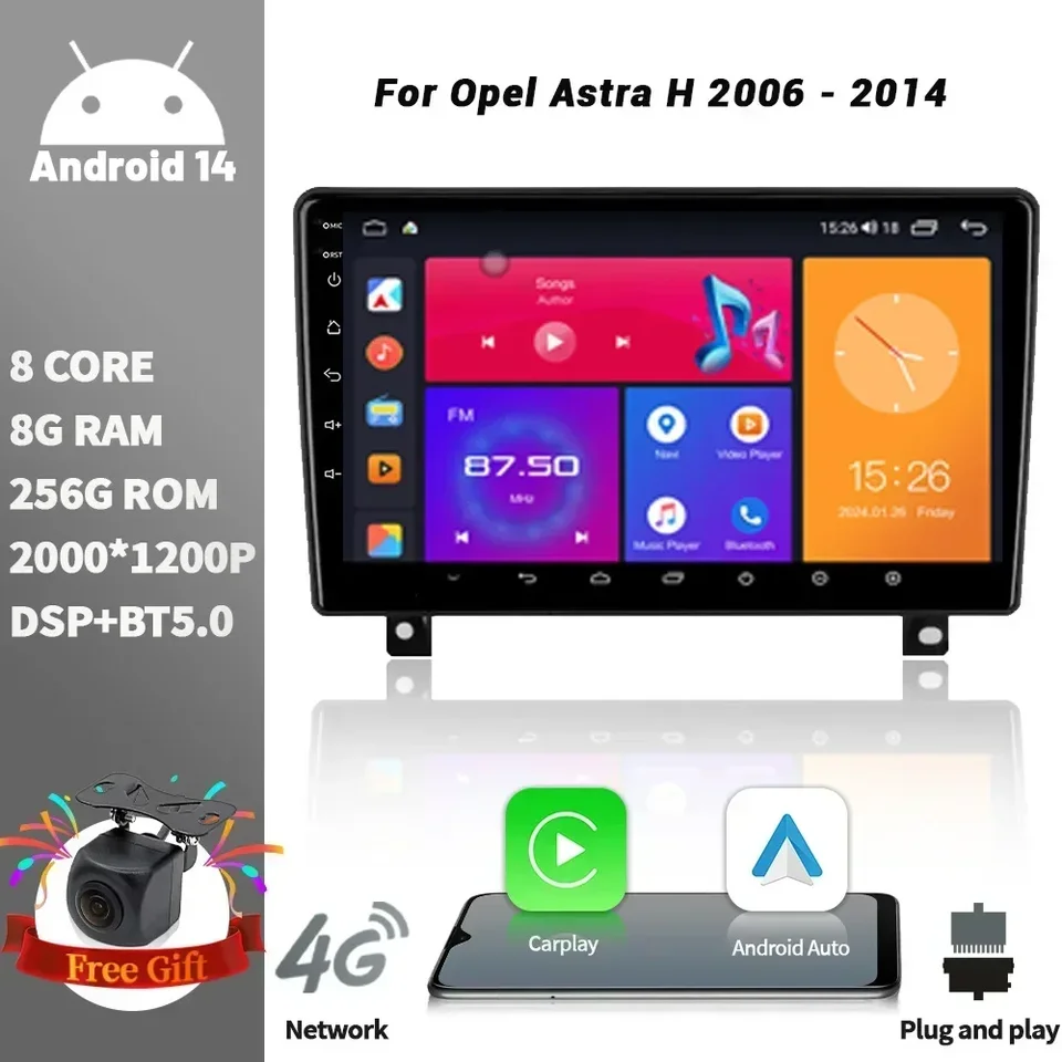 Android pre Opel Astra H 2006-2014 4G WiFi Car Radio Multimedia Player Navigation 2Din Wireless Carplay Screen Stereo