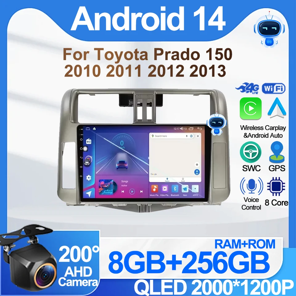 Android pre Toyota Prado 150 2010 2011 2012 2013 Android Auto CarPlay Touch Screen Mirror Link Bluetooth 5G