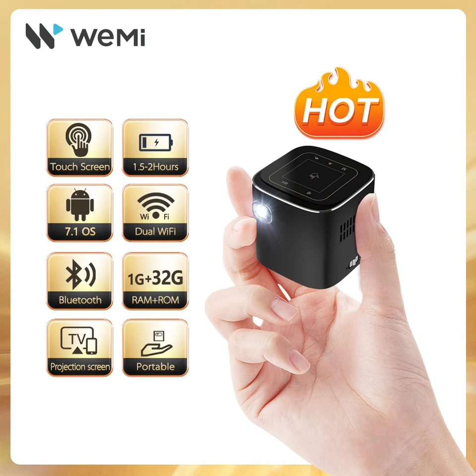 Android Projector 4K WiFi Smart Handheld & Prenosný proyektor D048A Touch Control Outdoor Home Theatre Ultra Mini Projetor