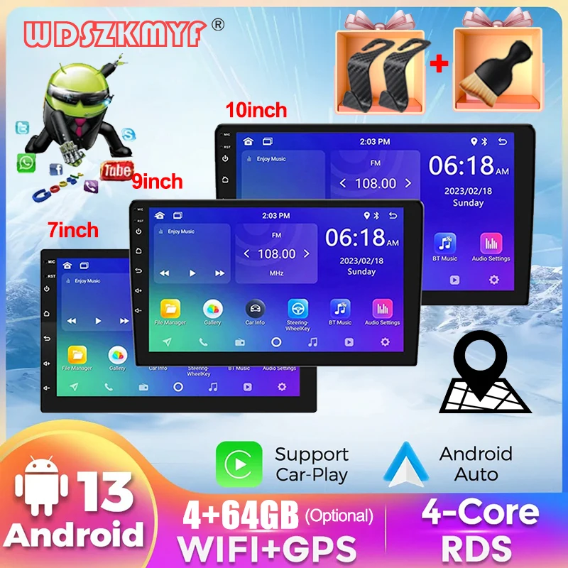 Android13 7 9 10 palcových automobilových rádií GPS 2 DIN Radio Stereo prijímač Player 64G Multimedia Player Wireless CarPlay Android Auto Gift