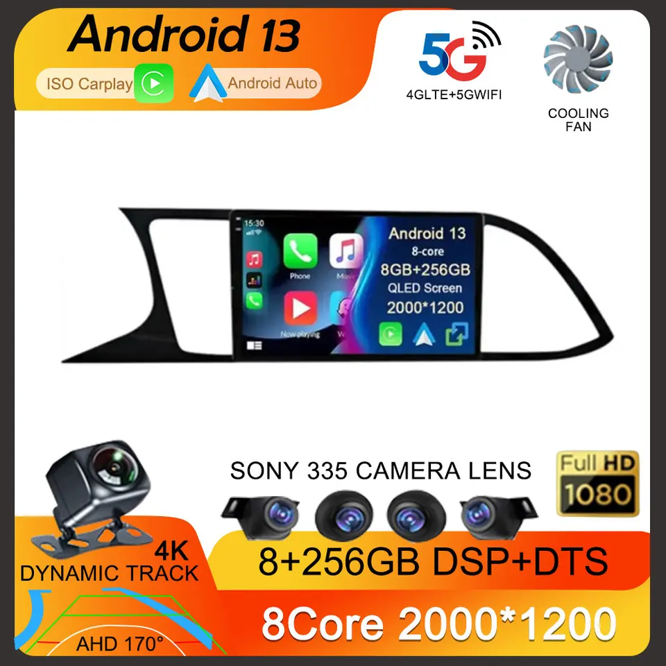Android13 CarPlay Auto pre sedadlo Leon 3 MK3 2012 2013 2014 2015 2016 - 2020 Multimediálny automobilový rádio Player WiFi+4G 360 Camera Stereo