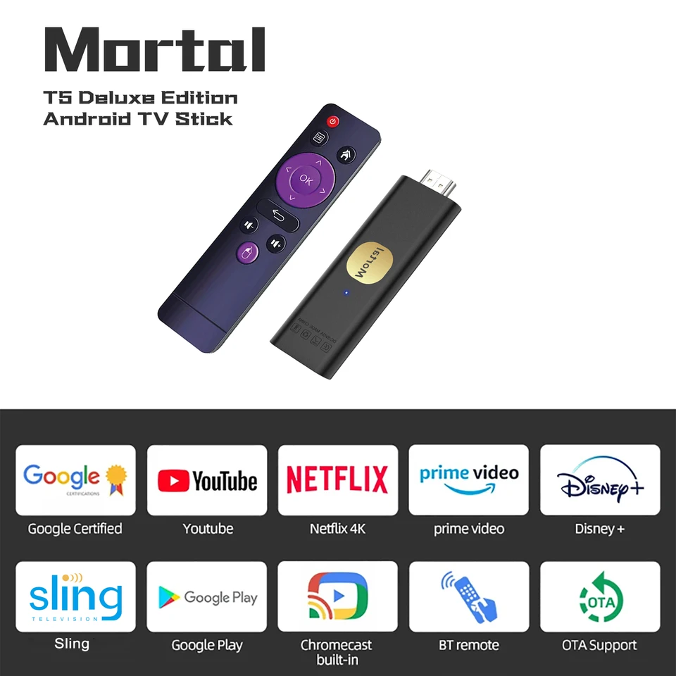 Android13 Smart TV Stick T5 4K 2GB16GB Mini Smart TV Stick Allwinner H313 Quad Core Cortex A53 Dual 2.4g5g WiFii Design Stereo