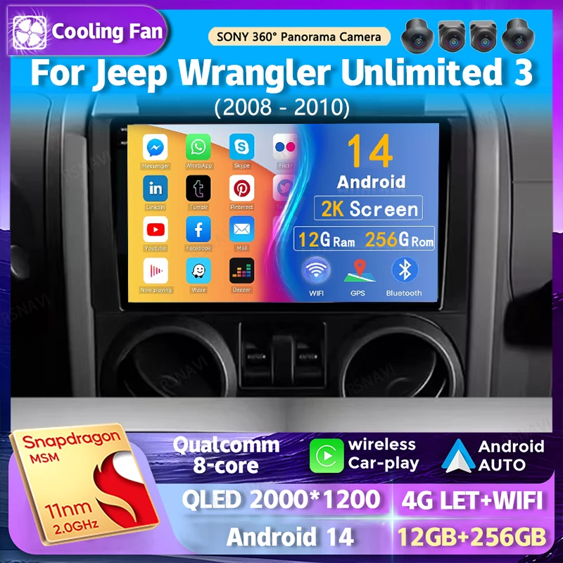 Android14 Car Auto pre Jeep Wrangler Unlimited 3 JK 2008 2009 2010 navigácia GPS Multimedia Video Player Stereo CarPlay Auto