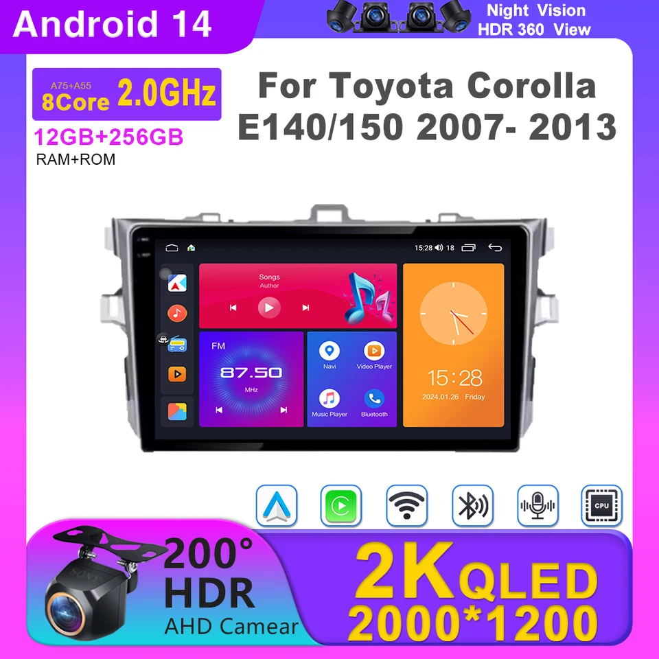 Android14 Car Stereo Radio pre Toyota Corolla E140/150 2007 2008 2009 2010 2012 2012 2013