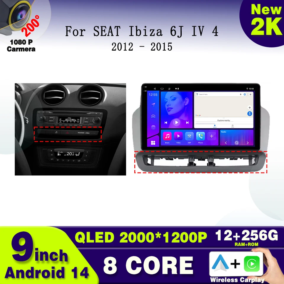 Android14 Cardio Radio pre sedadlo Ibiza 6J IV 4 2008 - 2015 Android Auto Lettore Video MultiMediale GPS 4G CarPlay Autoradio