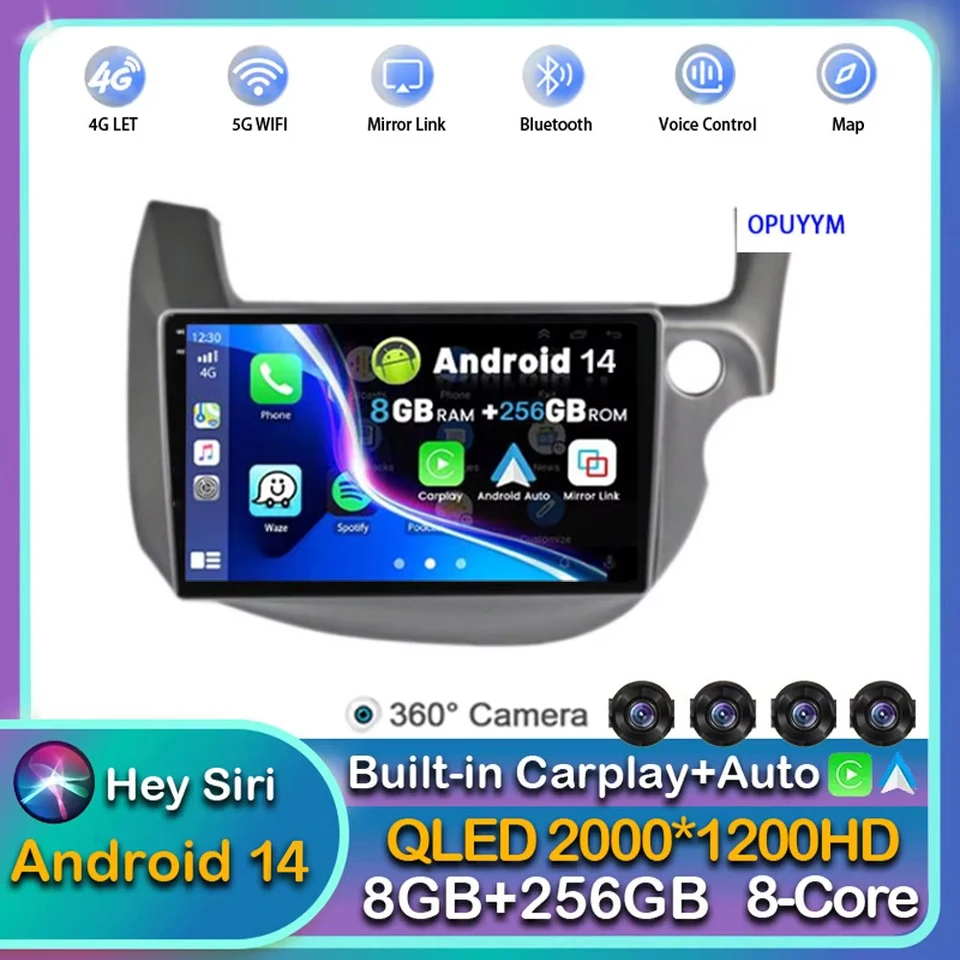 Android14 CarPlay Auto pre Honda Fit Jazz 2007 2008 2009 2010 - 2013 CAR Radio Multimedia Player Video GPS Stereo WiFi 2 DIN DSP