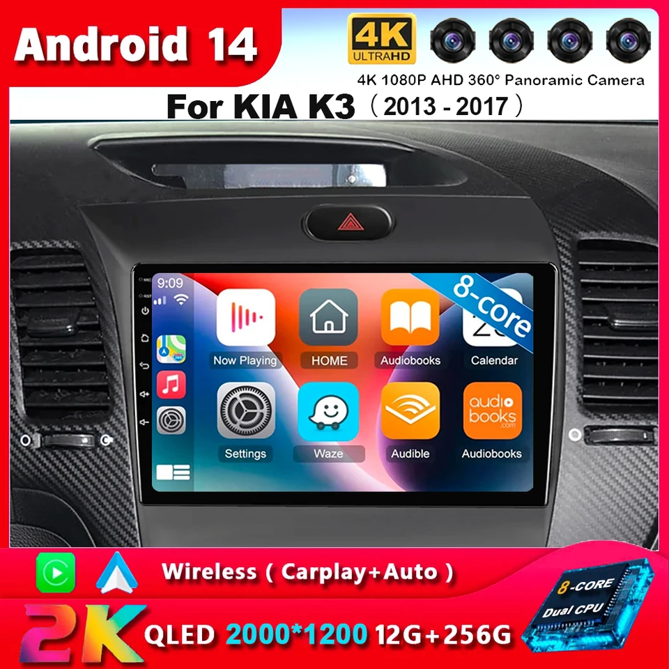 Android14 CarPlay Auto pre Kia K3 Cerato Forte 3 yd tuner 2013 2014 2015 2016 2017 2017 Multimedia car Radio Player Video WiFi+4G DSP