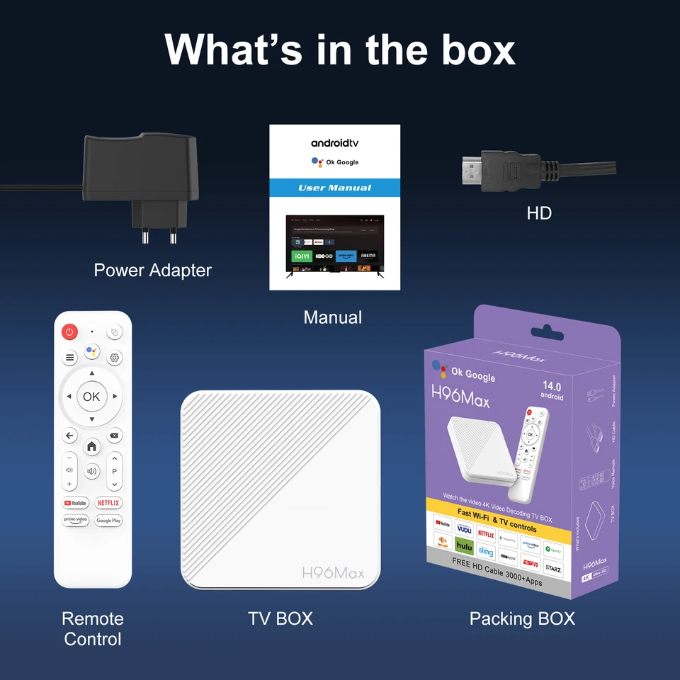 Android14 WiFi6 H96 Max H313 TV box Androidtv Quad Core BT 2.4G a 5G WiFi 2GB RAM 8 GB/16 GB ROM Storage 4K HD Set Top Top Box