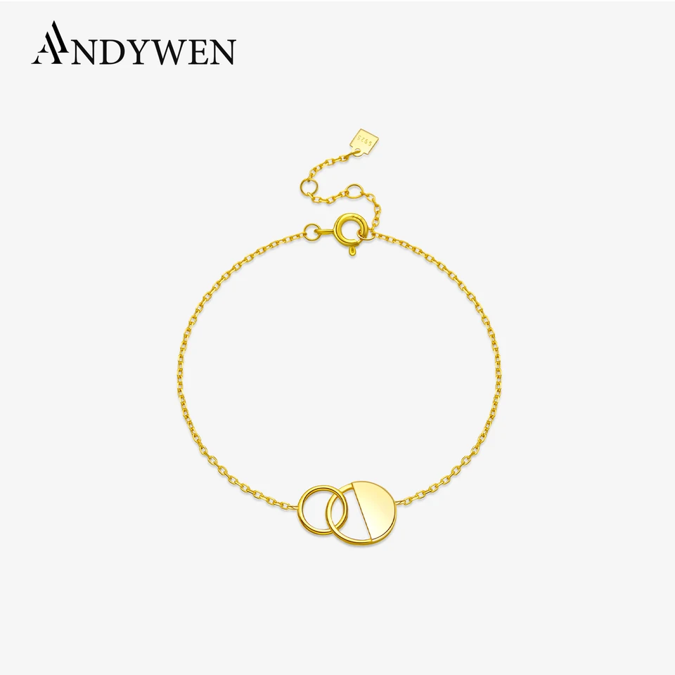 Andywen 925 Sterling Silver Two Circle Charm Chain Race Plagn pre ženy 2024 Nový jednoduchý rockový punk jemný ležérny šperky